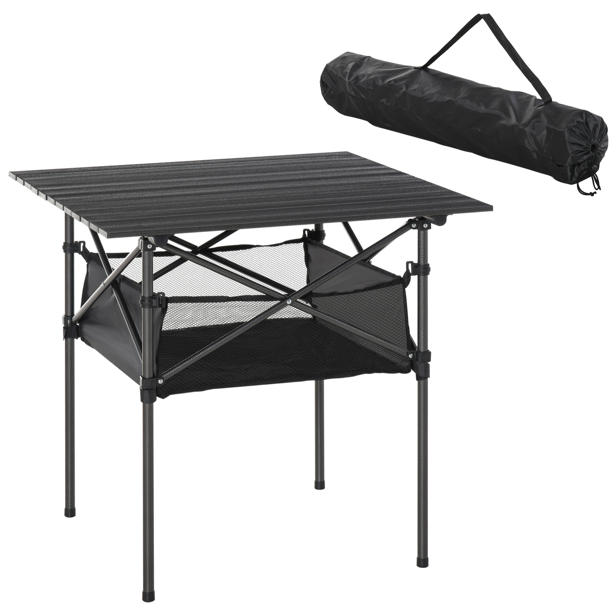 Mesa de Camping Plegable con Almacenaje de Malla Bolsa de Transporte 70x70x69 cm