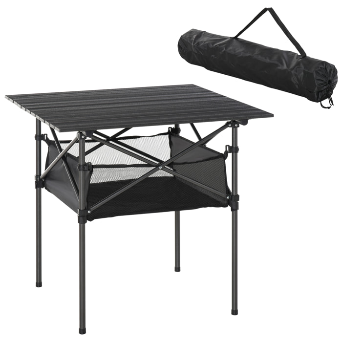 Mesa de Camping Plegable con Almacenaje de Malla Bolsa de Transporte 70x70x69 cm