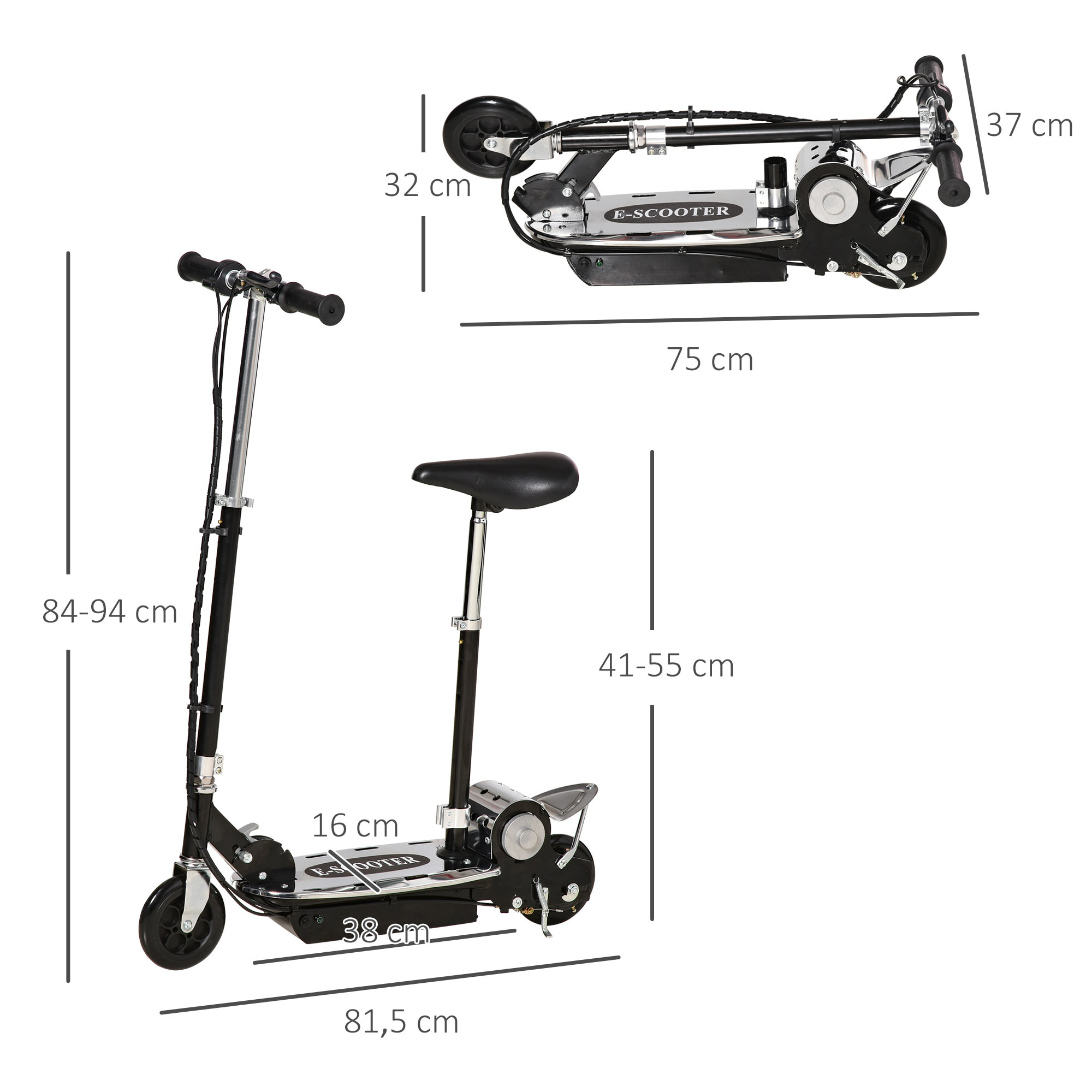 Trottinette électrique 120 W pliable pour enfant de 7 à 12 ans hauteur guidon et selle réglable 10 Km/h max. noir