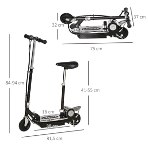 Trottinette électrique 120 W pliable pour enfant de 7 à 12 ans hauteur guidon et selle réglable 10 Km/h max. noir