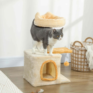 Arbre à chat perchoir plateforme niche beige
