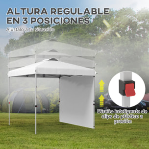 Carpa Plegable 2,5x2,5 m Cenador de Jardín con 1 Pared Lateral Altura Ajustable en 3 Niveles Anti-UV Impermeable y Bolsa de Arena Gazebo para Exterior Camping Fiestas Blanco