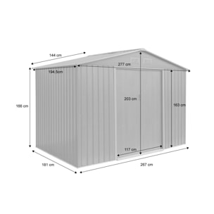Abri de jardin en métal - FERRAIN 5.29m² bois grisé - Cabane à outils avec deux grandes portes coulissantes. kit de fixation sol inclus. maison de rangement. remise