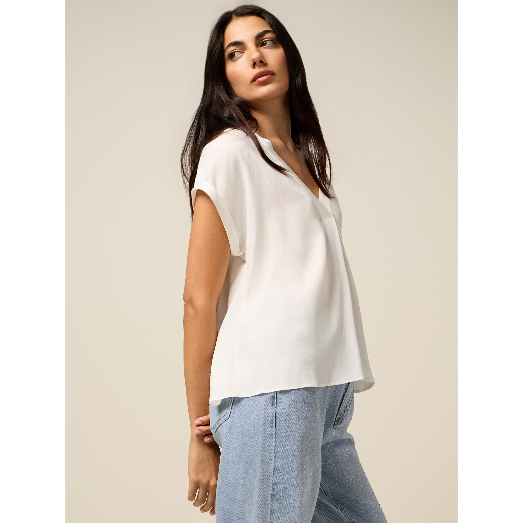 Oltre - Blusa scollo a V in viscosa - Bianco