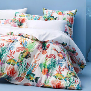 Lot h.couette +taies percale de coton 115 g/m² imprimé rouge canard Naia arc en ciel