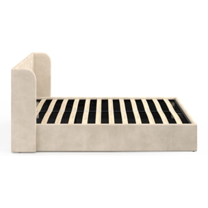 Lit coffre Lucia en velours beige avec sommier et tête de lit 140x190cm