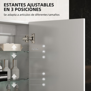 Armario de Baño Pared, Mueble de Baño Colgar con Estantes Ajustables de Vidrio Templado, Ahorro de Espacio, para Entrada, 40x15x55 cm, Blanco Brillo