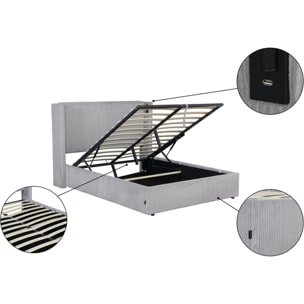 Lit double en velours côtelé avec coffre et lampe intégré "Cortina" - 140 x 190 cm - Gris