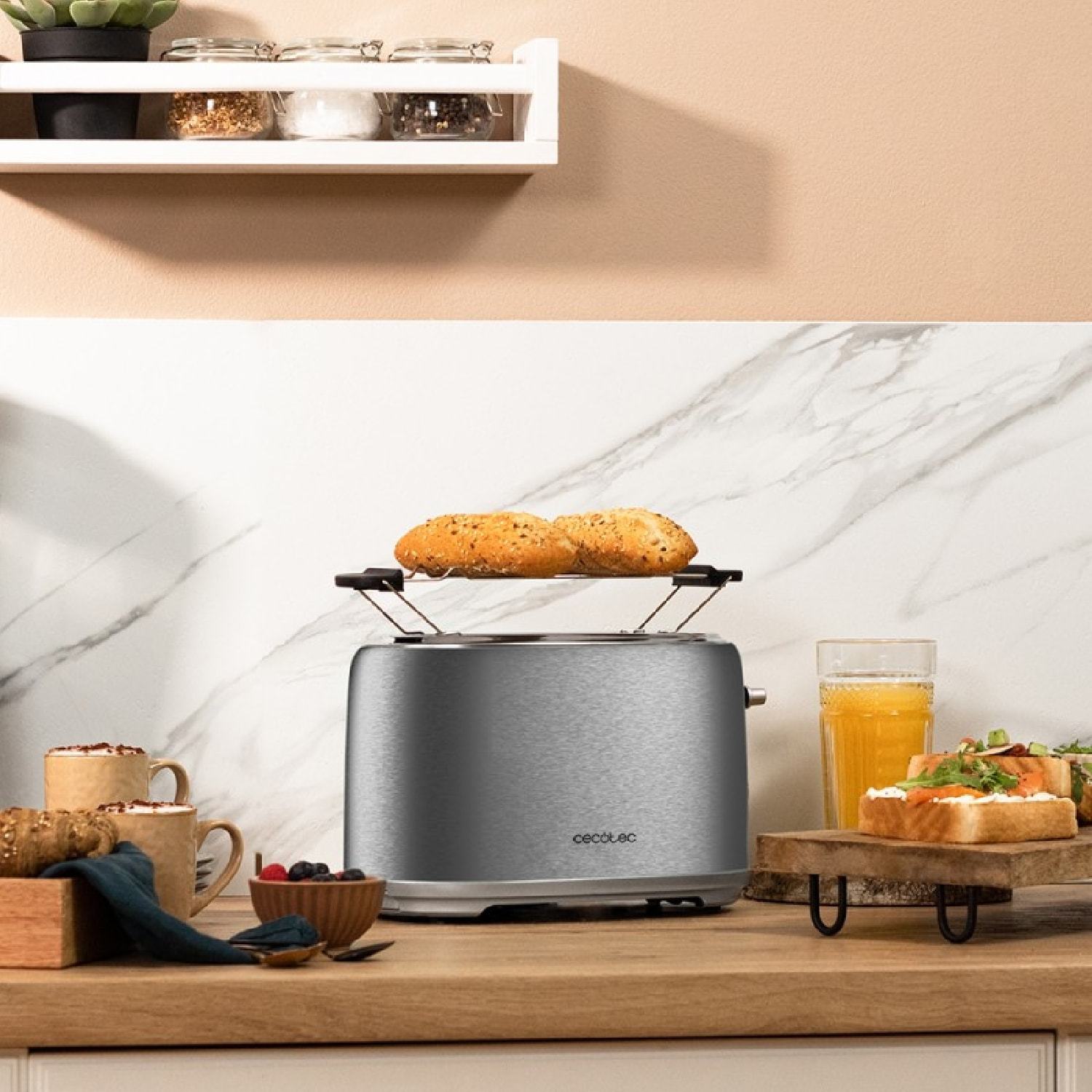 Cecotec Grille-pain vertical Toast&Taste 1000 Retro Double Inox