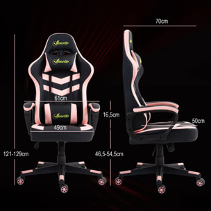 Silla Gaming Silla Gamer Basculante con Altura Ajustable Giratoria Reposacabezas y Lumbar Desmontable Silla de Oficina Estudio Rosa