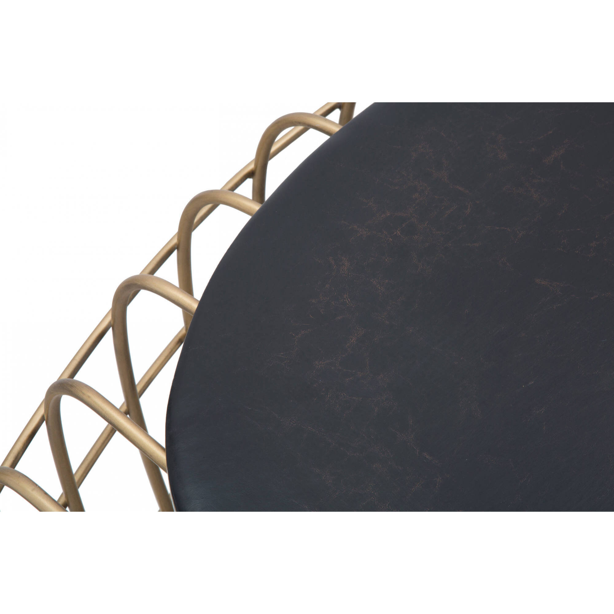 Tavolino con piano in ecopelle, Ferro e Mdf e Pu, Colore Nero, Misure: 119 x 75 x 55 cm