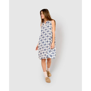 Vestido corto bambula detalles plisados alerina azul marino