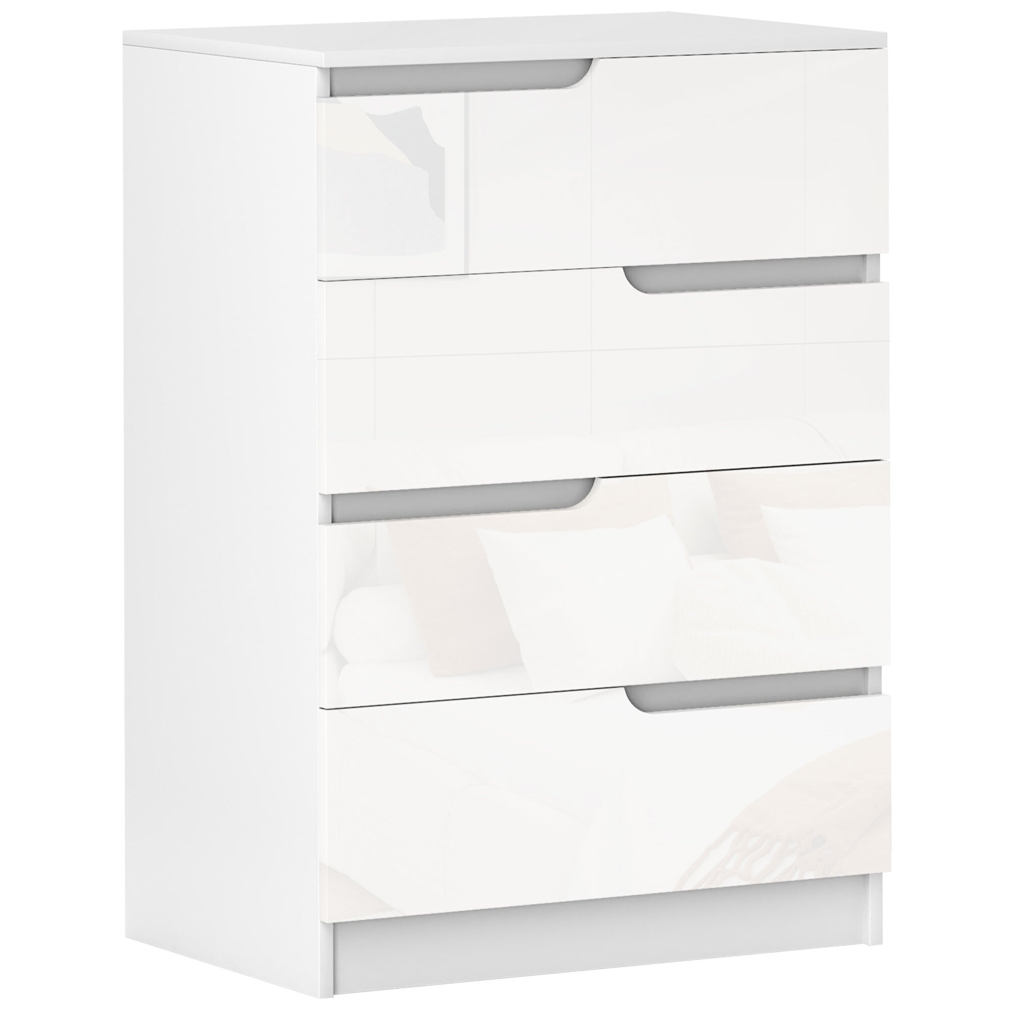 Cómoda con 4 Cajones Cómoda de Dormitorio Moderno con Anti-vuelco Cajonera para Salón Pasillo 60x40x85 cm Blanco