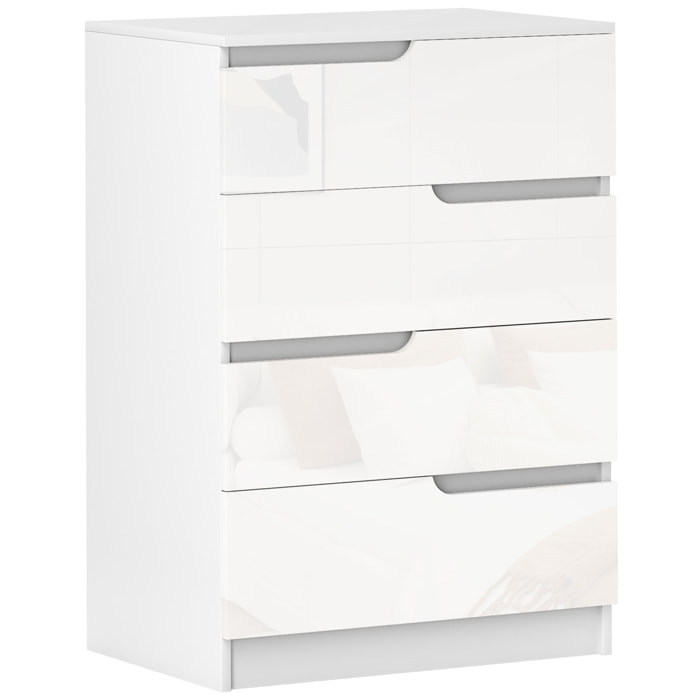 Cómoda con 4 Cajones Cómoda de Dormitorio Moderno con Anti-vuelco Cajonera para Salón Pasillo 60x40x85 cm Blanco