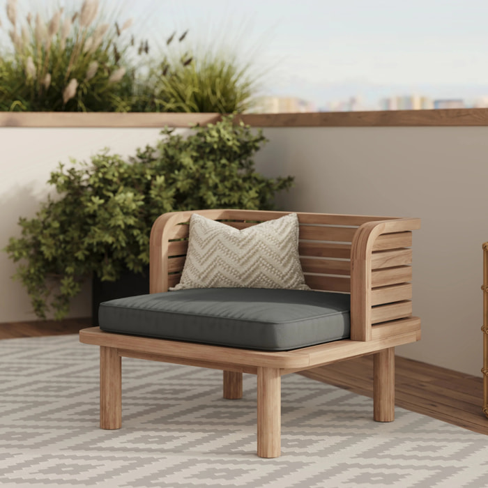 Fauteuil de jardin en teck massif et coussin gris - Kilda