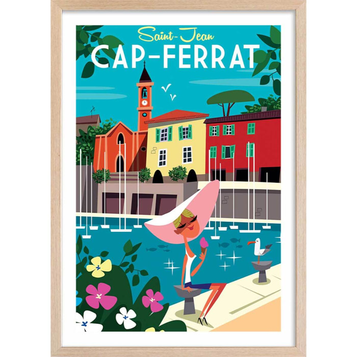 Poster du cap ferrat Affiche + cadre en bois - Chêne