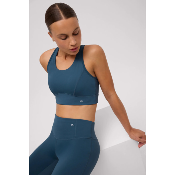Reggiseno sportivo blu con schiena incrociata