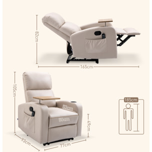 Fauteuil de massage inclinable avec repose-pied télécommande revêtement synthétique tissu beige