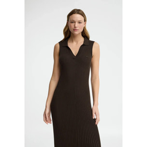 Vestito plissettato color cioccolato scuro smanicato con logo Polo Club