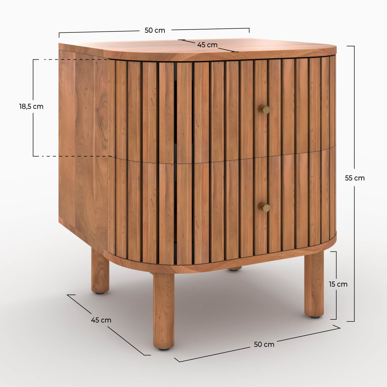 Table de chevet  en bois d'acacia 2 tiroirs - Paola