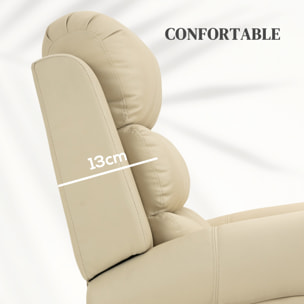 Sillón Relax Reclinable Eléctrico Levanta Personas, con Masaje Vibratorio y Calor, Sillón Elevador, con Control Remoto, Reposapiés, Tapizado en PU, Bolsillos Laterales, Crema
