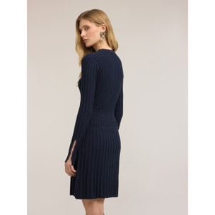 Motivi - Minidress in maglia a coste con gonna plissé - Blu