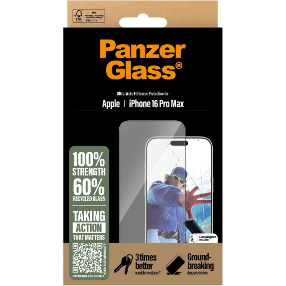 Protège écran PANZERGLASS iPhone 16 Pro Max verre trempé UWF