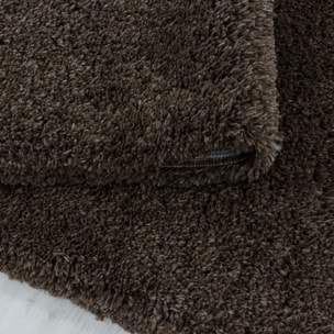 FLUFFY - Tapis rond shaggy uni à poils longs Marron