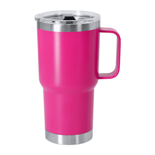 Taza térmica en acero inox reciclado con doble pared y 600 ml de capacidad. Incluye tapa con cierre a presión, dosificador y asa rígida.
