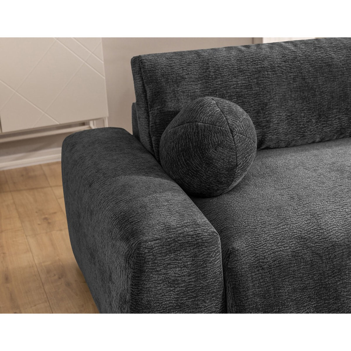 Constance - Canapé d'angle réversible 4 places convertible avec coffre en velours relief - Gris