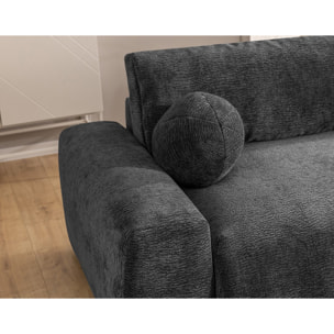 Constance - Canapé d'angle réversible 4 places convertible avec coffre en velours relief - Gris