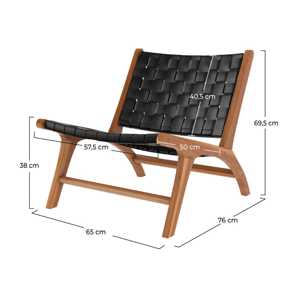 Fauteuil en teck et cuir tréssé noir - Kuna