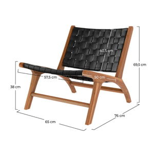 Fauteuil en teck et cuir tréssé noir - Kuna