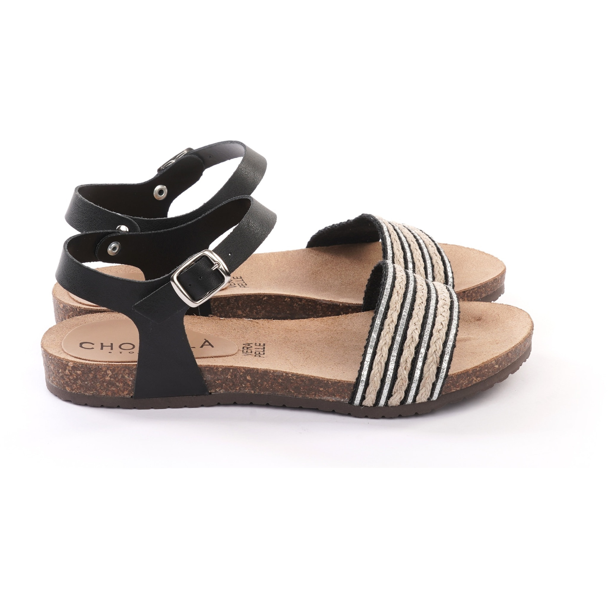 SANDALO BIO FLAT FASCIA CORDA NERO