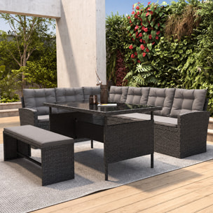 Salon de jardin 8 places en résine anthracite et coussins gris OSCAR
