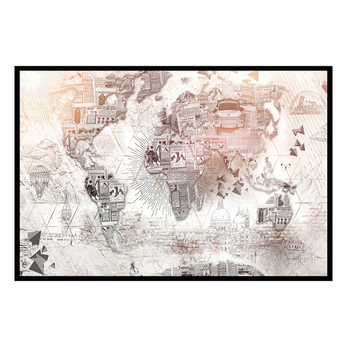 Affiche encadrée carte du monde vintage collage Affiche + cadre en métal - Noir