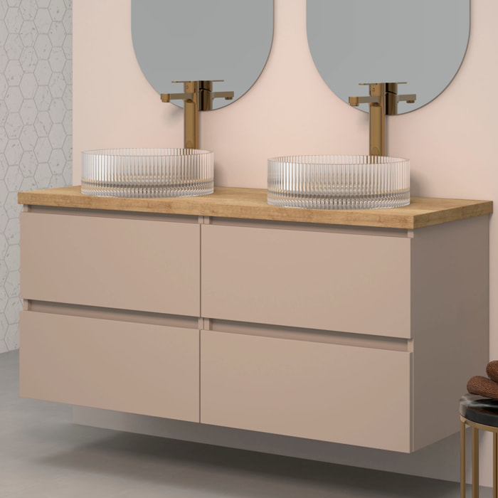 CONJUNTO DE BAÑO KUB | 140 CM VISÓN | CUATRO CAJONES | LAVABOS DE CRISTAL | NO INCLUYE ESPEJO | MUEBLE MONTADO | ALDAY