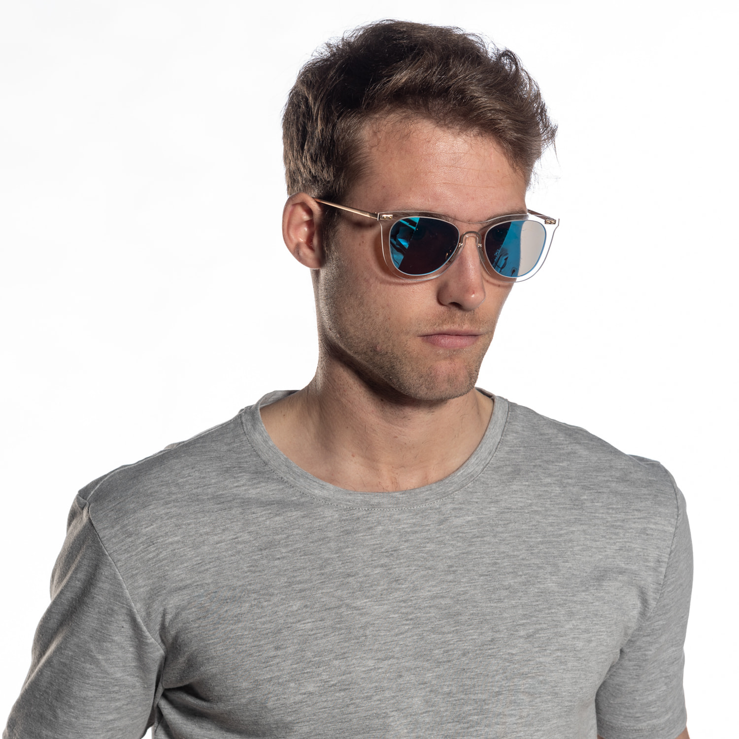 Gafas de sol PALO ALTO ARLES - Blanco transparente / Espejo azul cielo y patillas de metal dorado mate