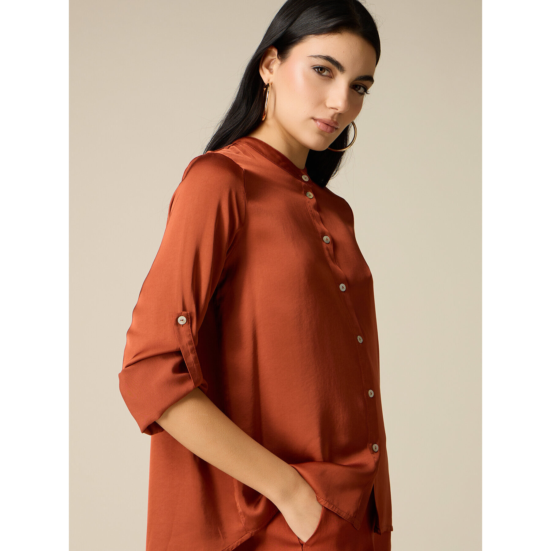 Oltre - Blusa in raso di viscosa - Arancione