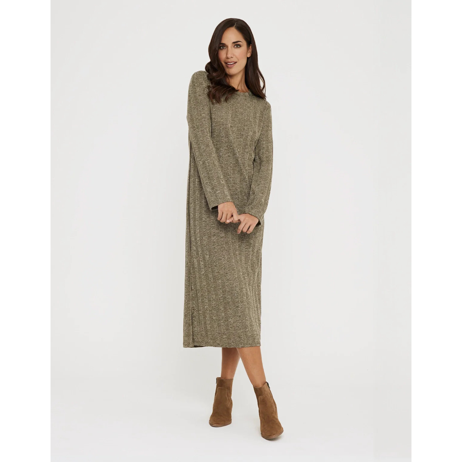 Vestido Largo Rib Mangas - Tidae