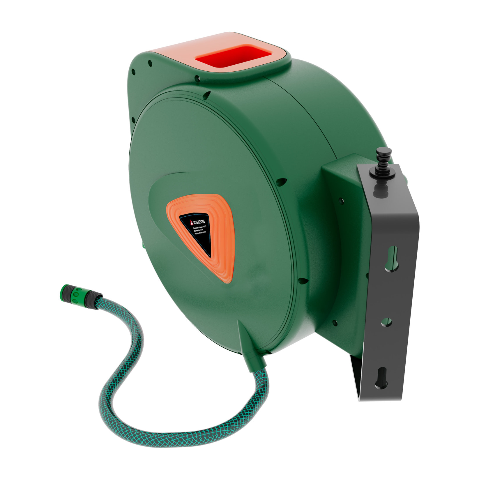 Avvolgitubo acqua con tubo da Giardinaggio Irrigazione Giardino Terrazzo Orto Riavvolgimento Automatico Rotazione 180° Fissaggio A Muro 20 mt Verde