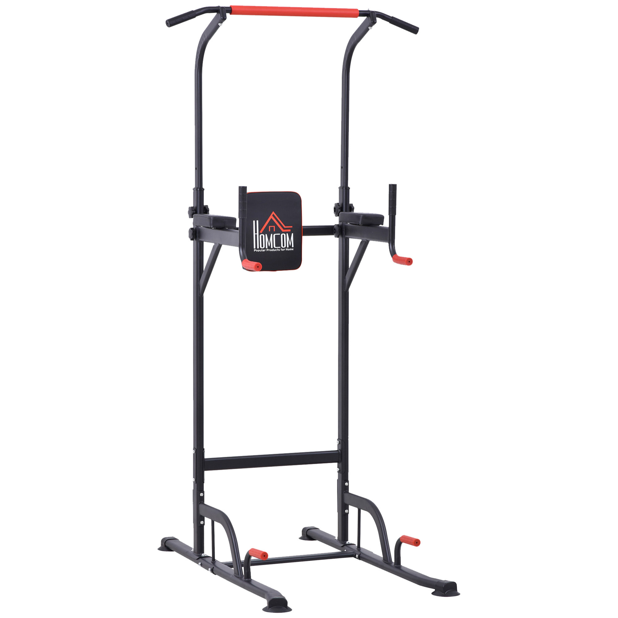 Torre de Ejercicios Estación Multifuncional Altura Ajustable con 7 Orificios para Entrenamiento Fitness Casa Gimnasio Oficina Carga Máx. 120 kg 123x98x189-239 cm Negro y Rojo