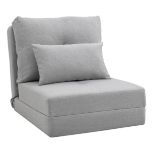 Chauffeuse dossier inclinable - fauteuil convertible - 2 coussins inclus - tissu lin gris clair