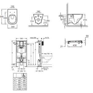 Pack WC suspendu sans bride Struktura + abattant + bâti-support mur GROHE + plaque Sail blanc