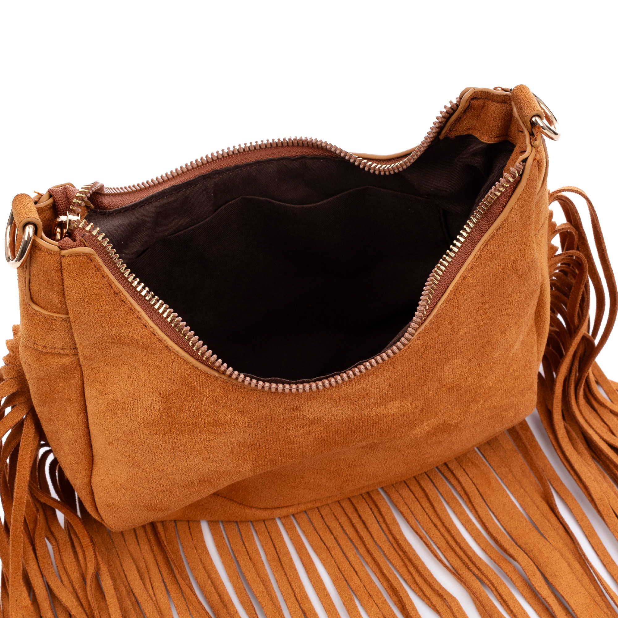 Ateleta bolso bandolera de piel auténtica gamuza, con flecos.