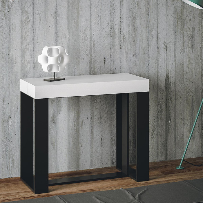 Console extensible 90x40/300 cm Futura Frêne Blanc cadre Anthracite