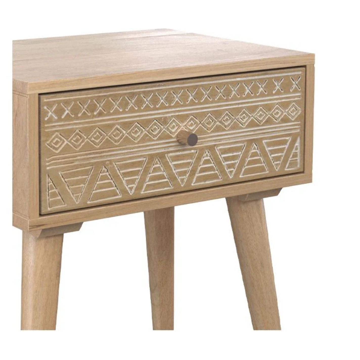 Table de chevet en bois de manguier gravé 1 tiroir - Tiny