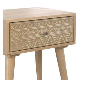 Table de chevet en bois de manguier gravé 1 tiroir - Tiny