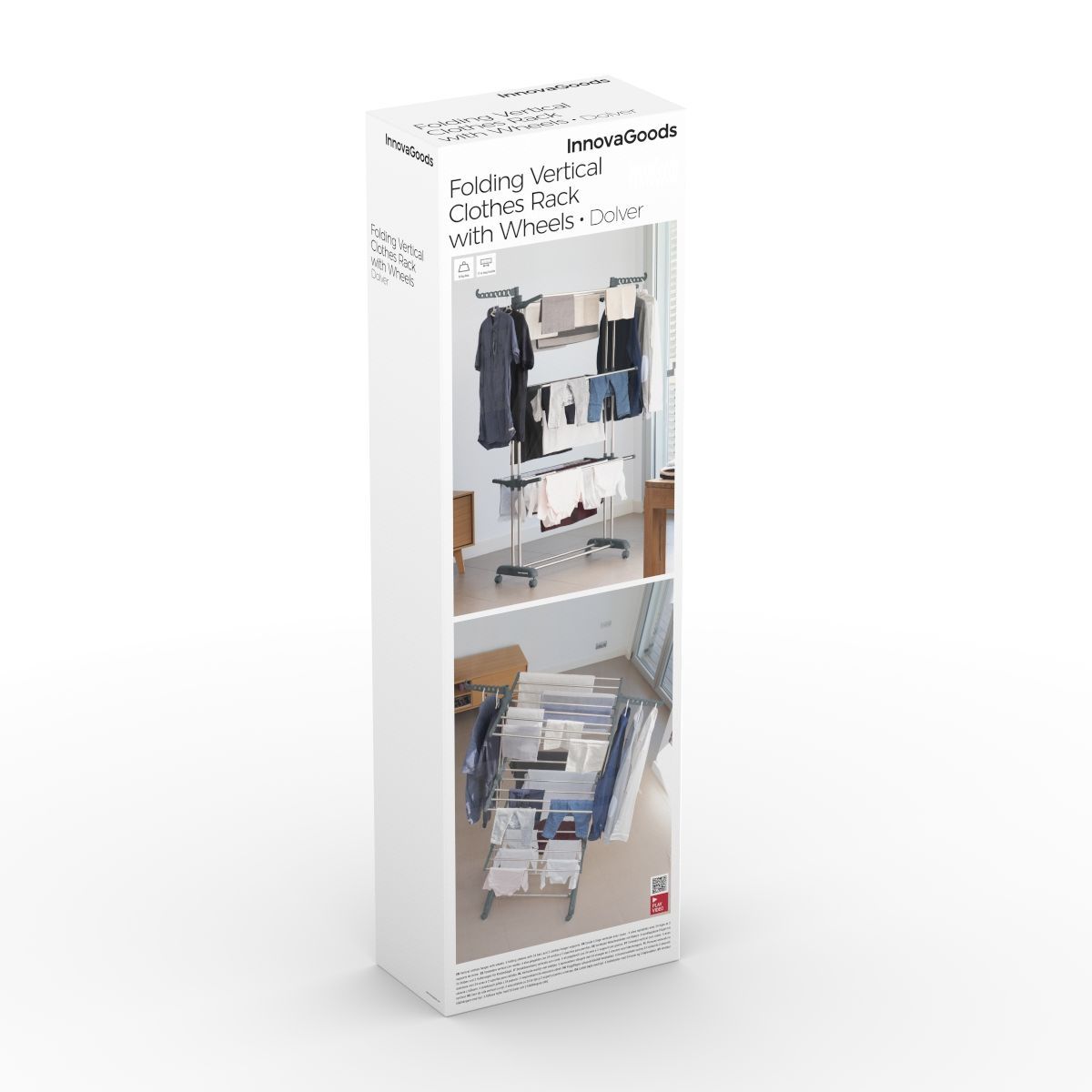 Stendibiancheria verticale pieghevole con ruote Dolver - 24 barre - grigio e argento - 49-62x175x67