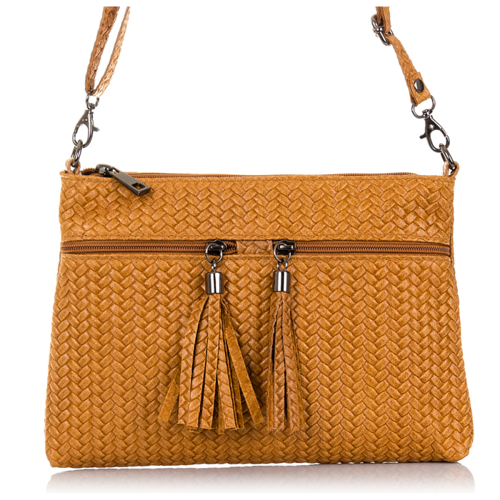 Oderzo Borsa a tracolla Donna.Pelle autentica Camoscio Incisione Chevron